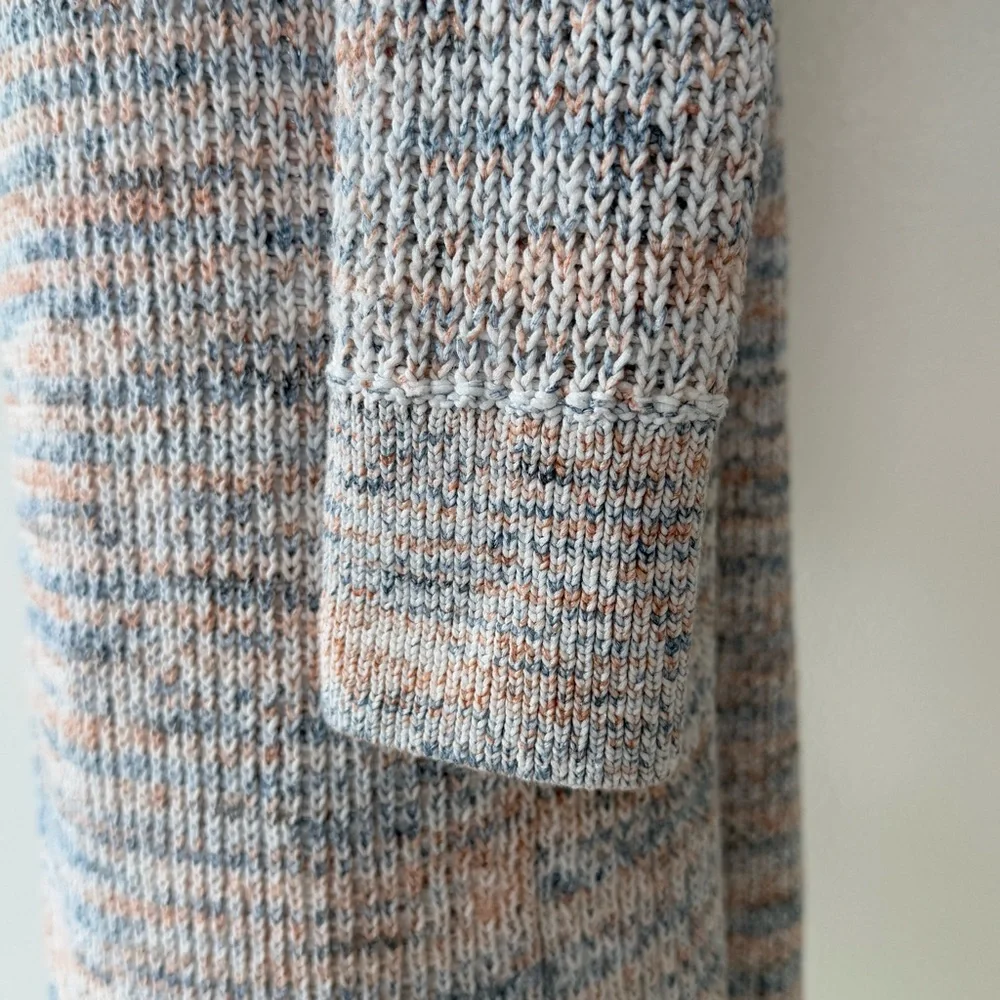 prAna Long Open Front Greta Duster Cardigan Sweater Marled Knit-Blue-Rose-Medium - Picture 7 of 16